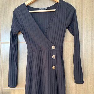 Nasty Gal Black Long Sleeve Dress with Buttons - US 6